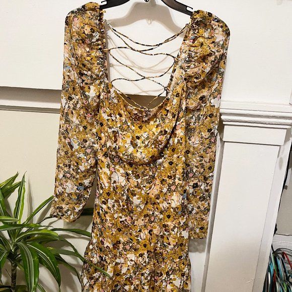 Long Sleeve Cowl Neck Open Lace-up Back Mini Dress - Picture 2 of 10